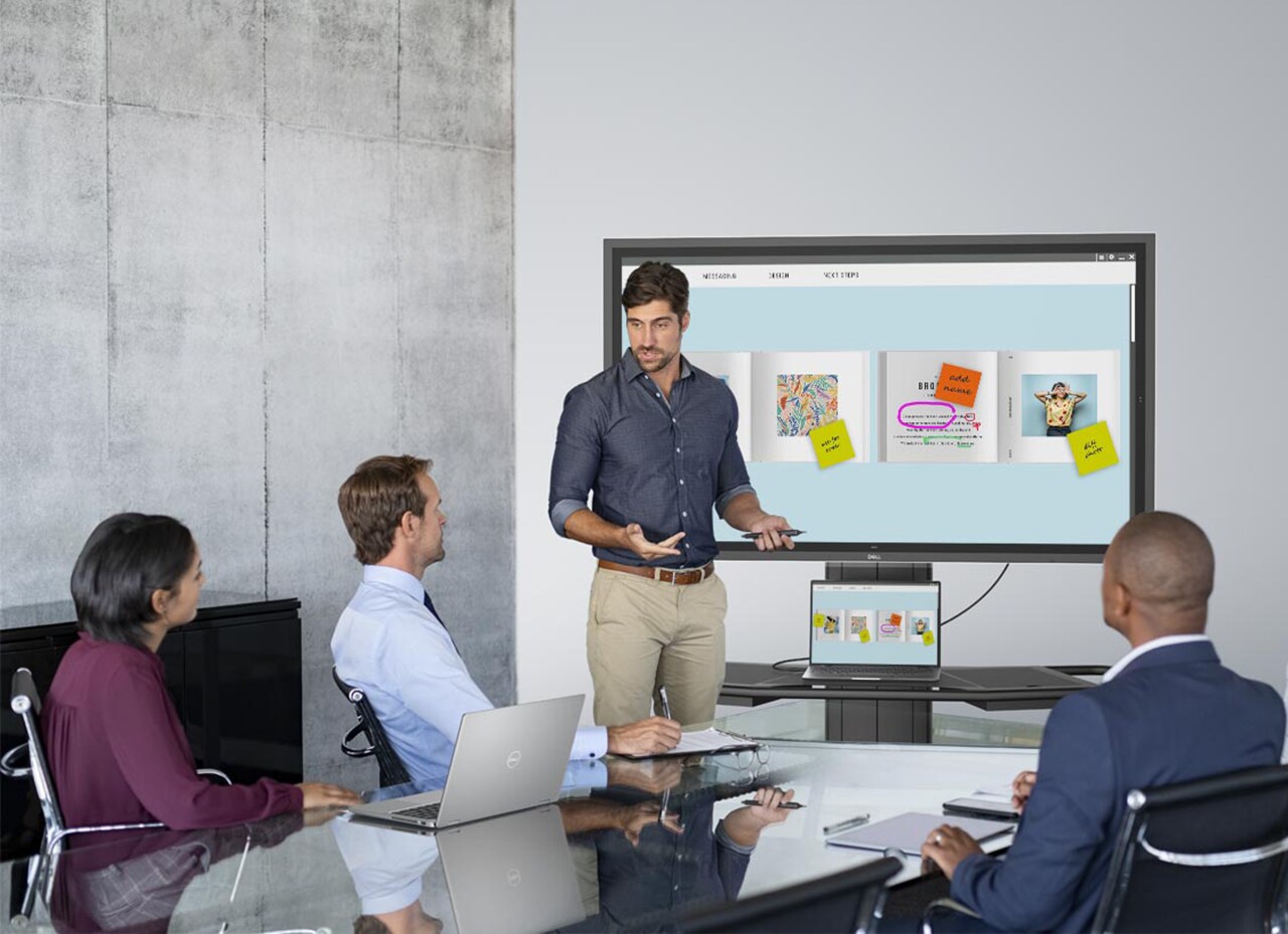 Business Presentation Video Conferencing in a Huddle Room with C5522QT Touch Interactive Monitor