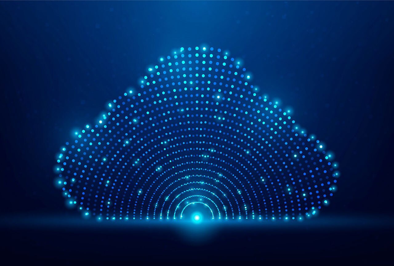 Cloud Data Center Digital Technology Dot on Blue Background