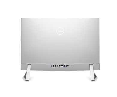 Imagen de un monitor todo en uno Dell Inspiron 24 5410 blanco que muestra los puertos disponibles detrás del producto.