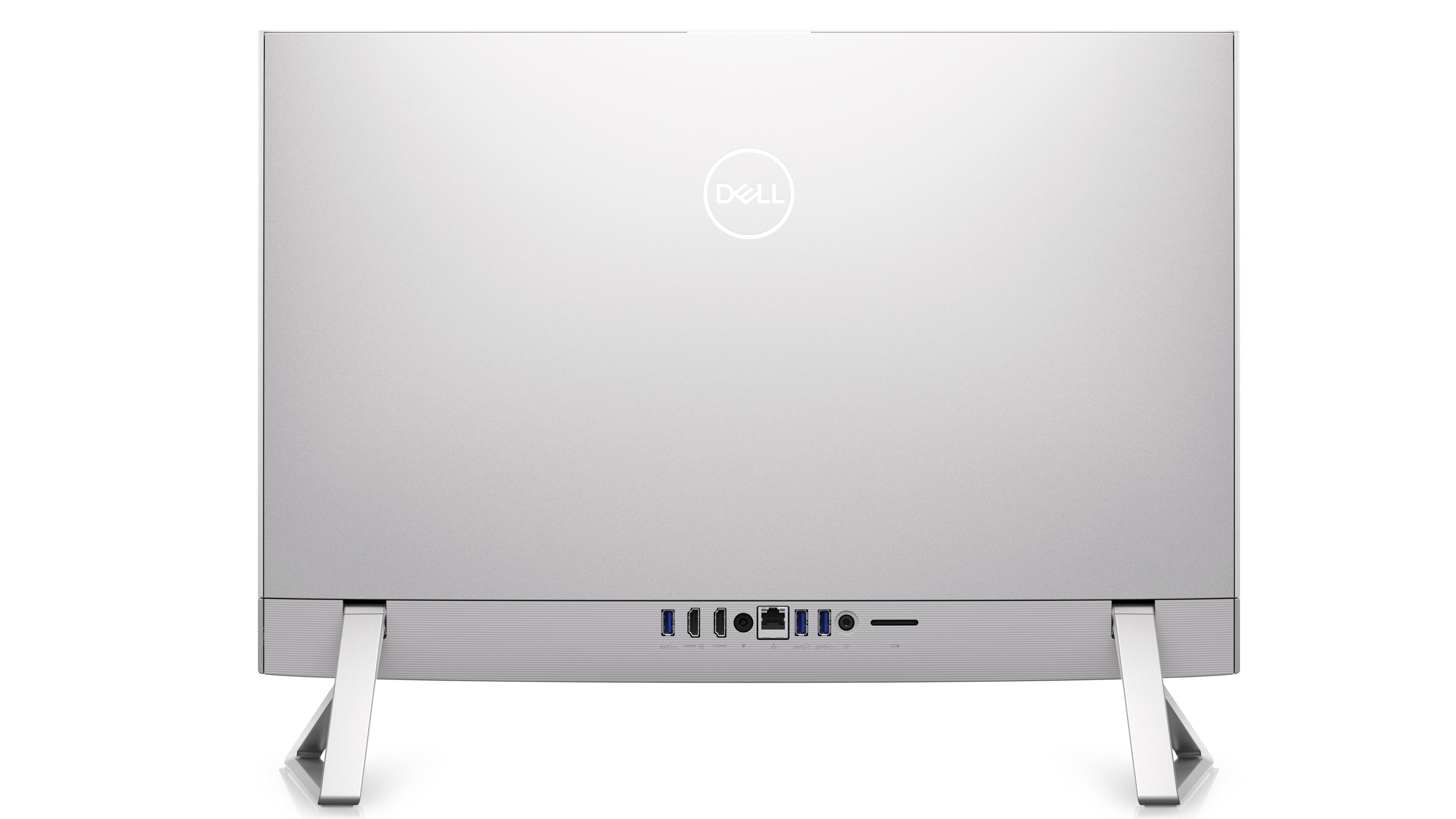 Picture of a white Dell Inspiron 24 5415 All-in-One monitor showing the ports available behind the product.