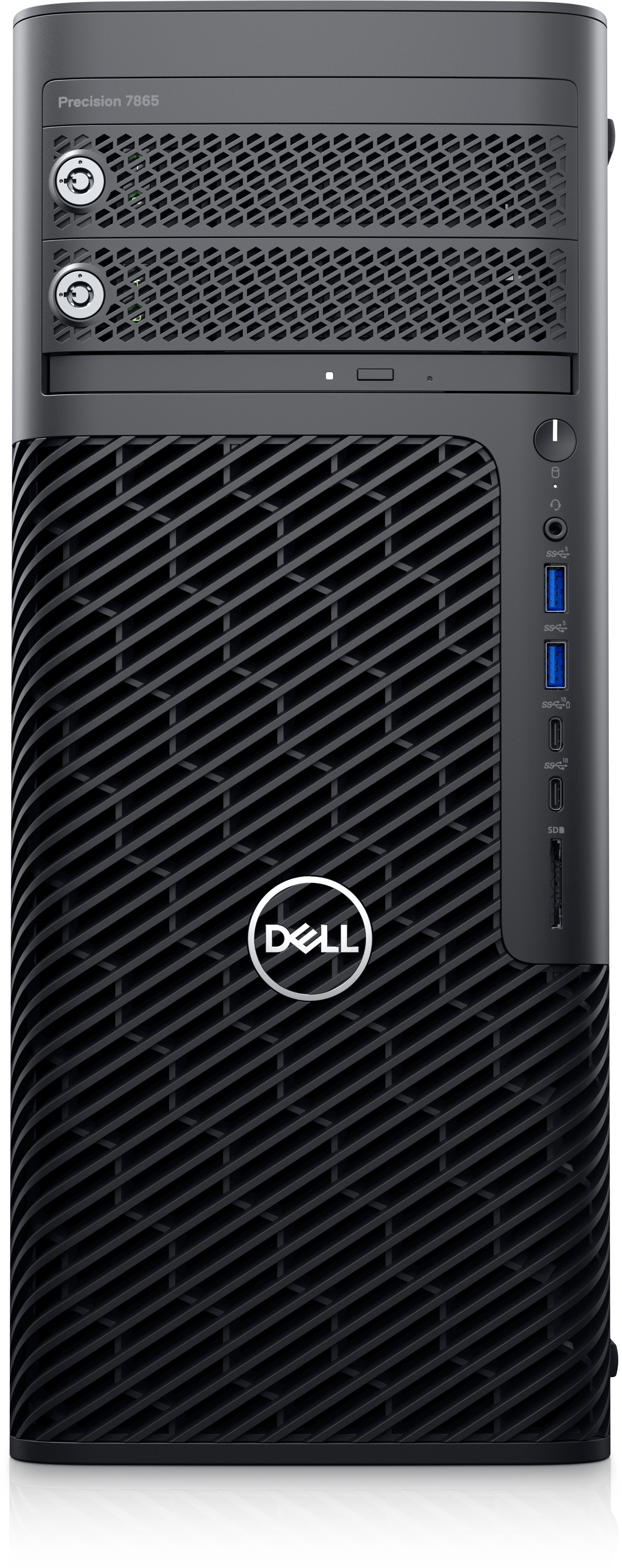 View forward-facing Picture of a Dell Precision 7865 Tower Workstation.