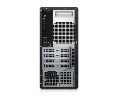 Imagem de uma Torre de Desktop Dell Vostro 3910 de costas a indicar as portas disponíveis na parte traseira do produto.