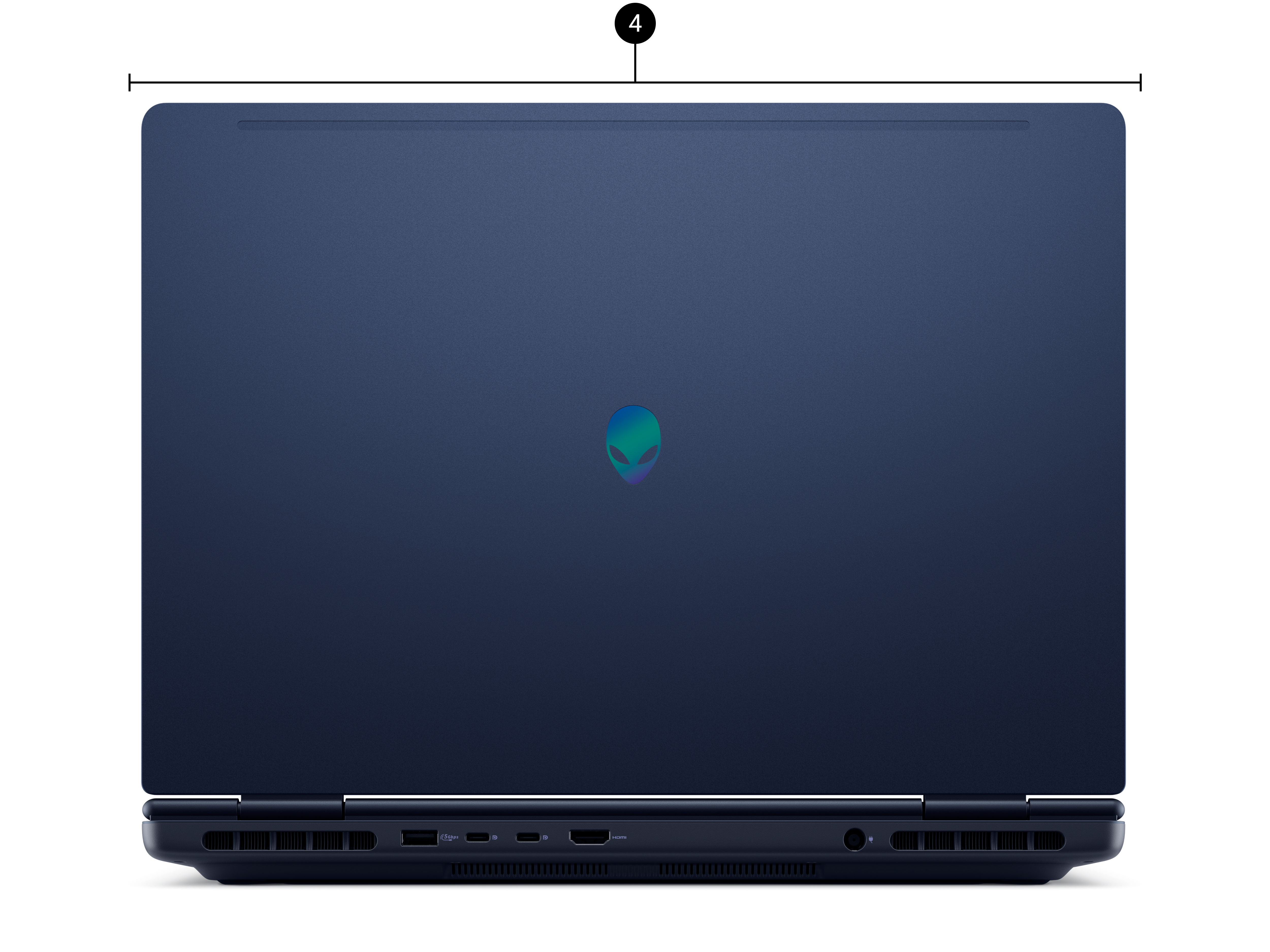 Rear view of an Alienware 16 Aurora gaming laptop.