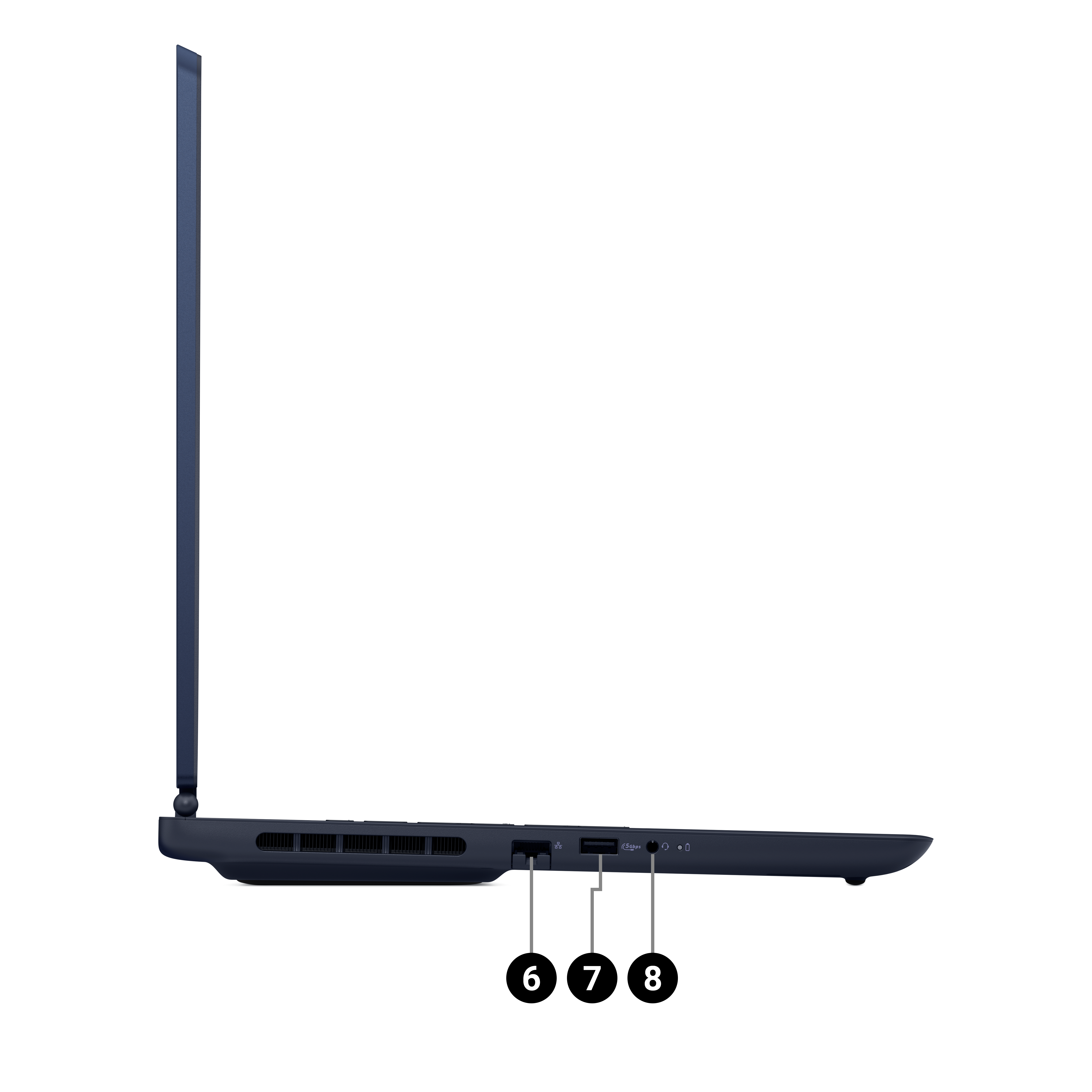 A profile view of An Alienware 16 Aurora gaming laptop, showing its connectivity ports.