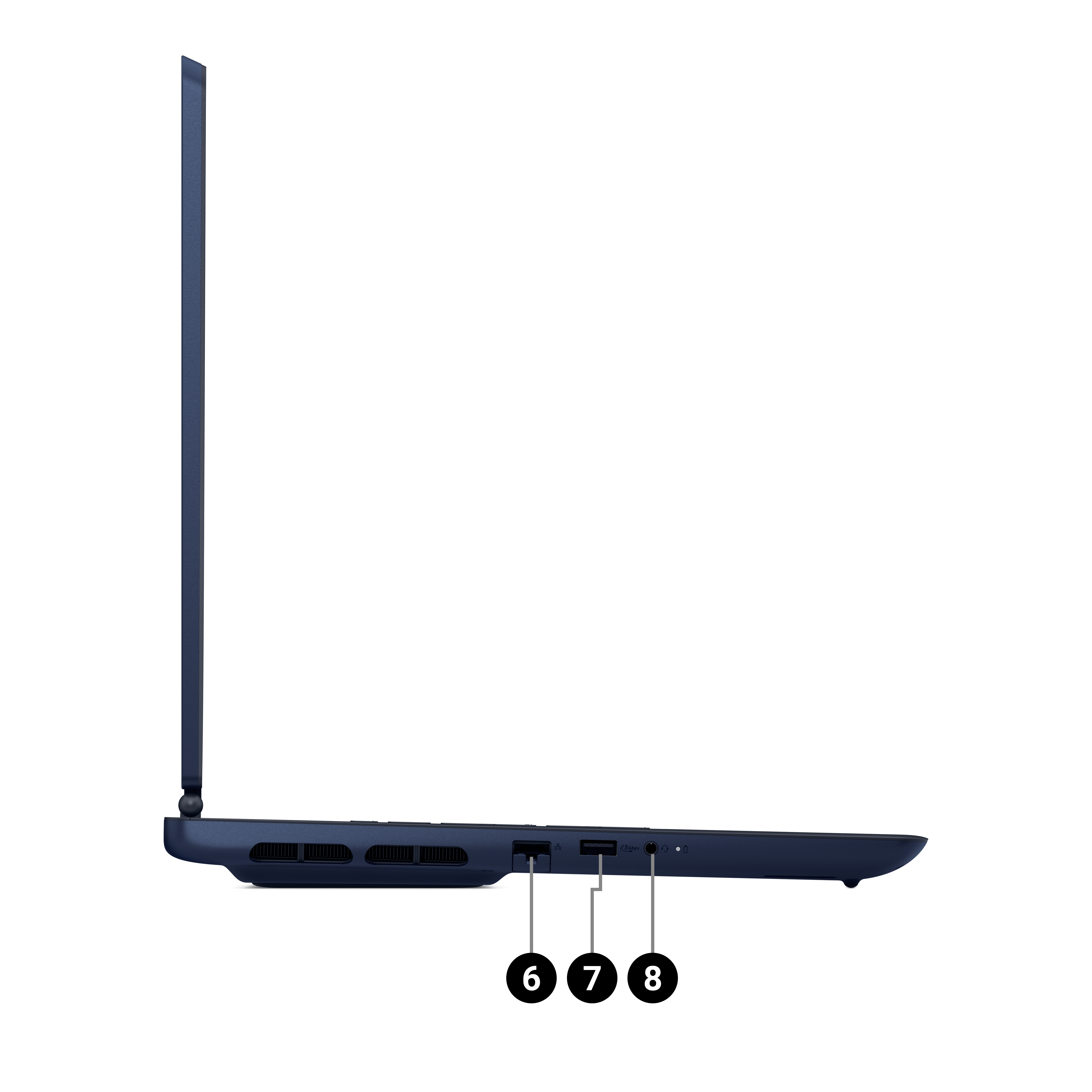 A profile view of An Alienware 16X Aurora gaming laptop, showing its connectivity ports.