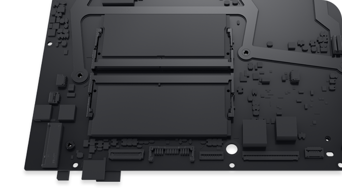 An image of an Alienware 16X Aurora gaming laptop’s motherboard showing a NVIDIA® GPU and an Intel™ processor.