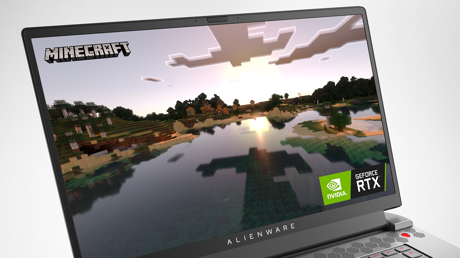 Picture of a Dell Alienware M17 R5 Gaming Laptop with a game image on the screen.