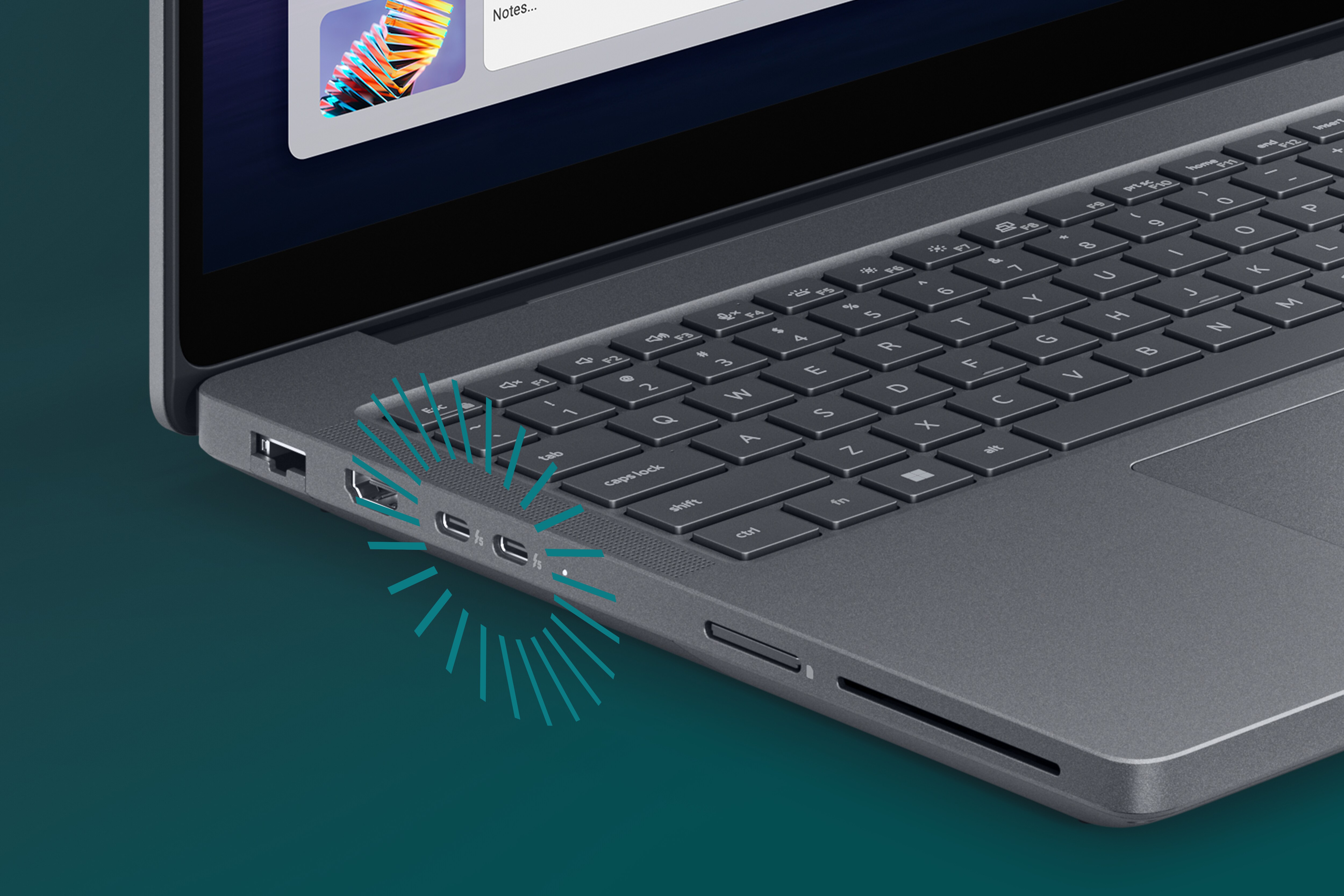 Side view of a Dell Pro Max laptop showcasing its innovative ports.