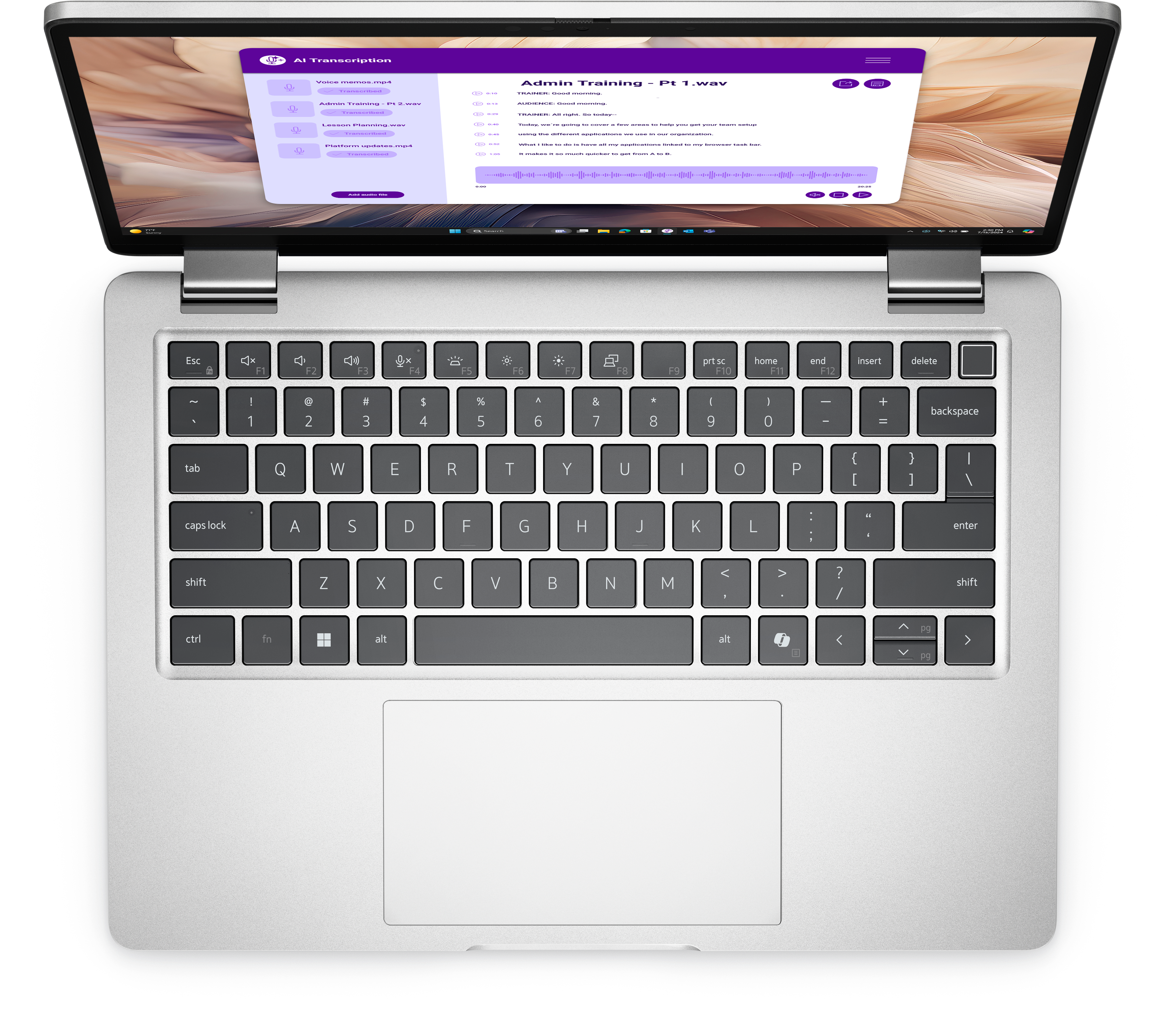 View top-down Dell Pro 13 Plus.