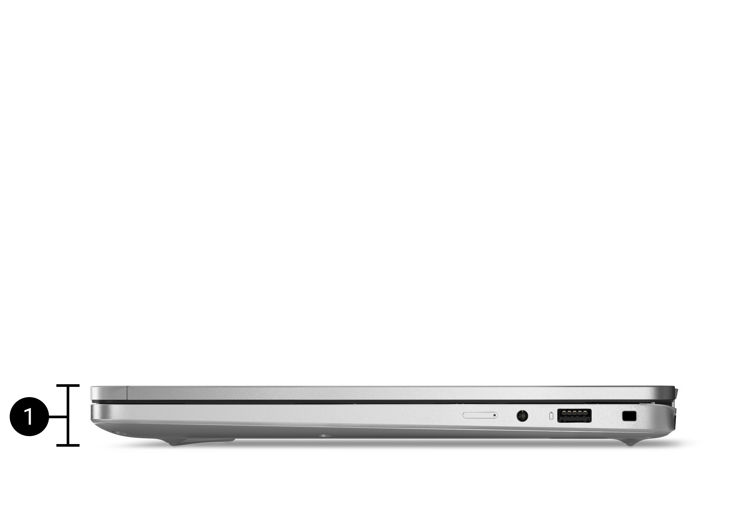 In image of the Dell Pro 14 Plus laptop with the lid closed, referencing the height of the laptop when it is closed.