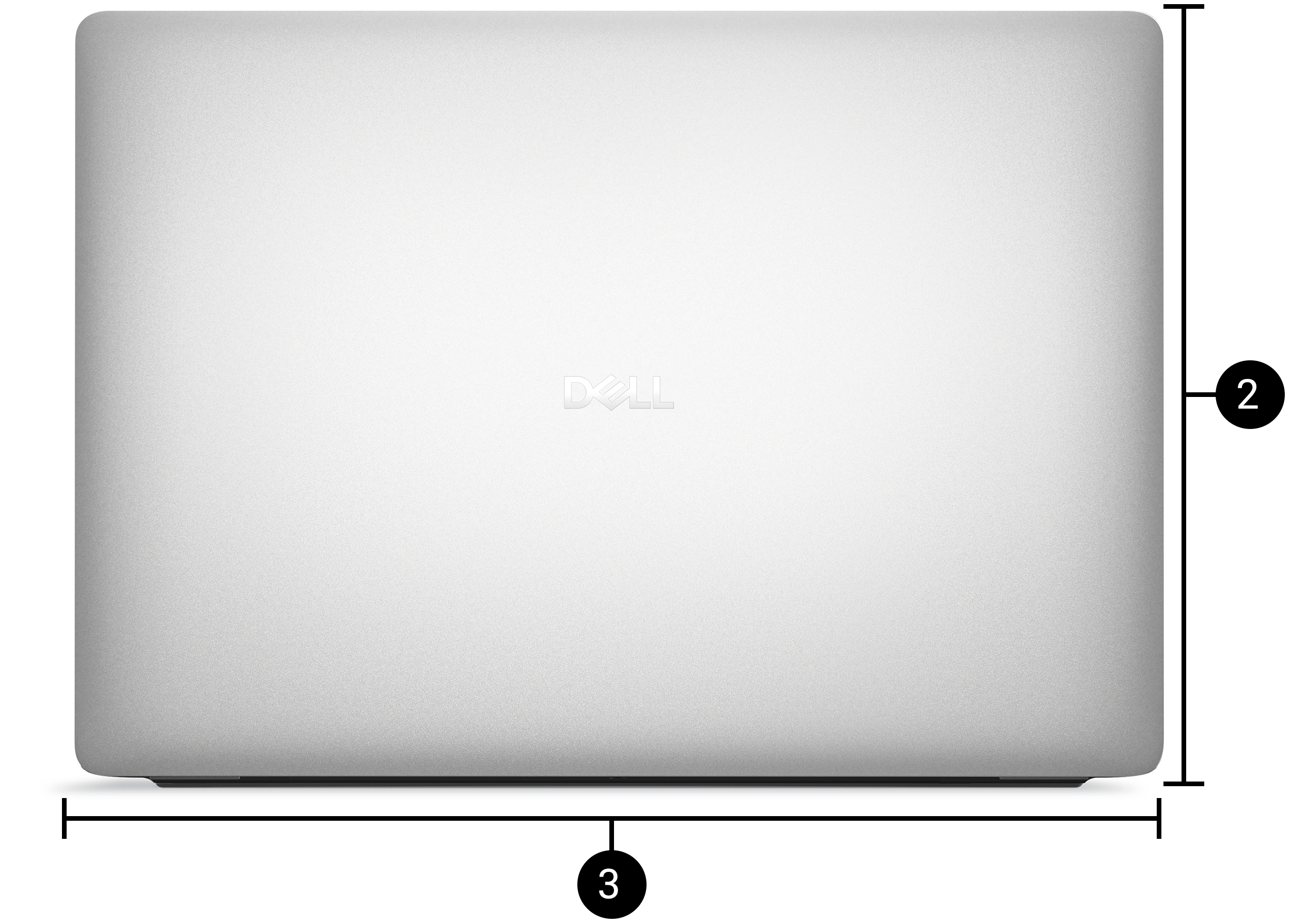 Dell Pro 16 Plus laptop from back with lid open, visual of depth and width area
