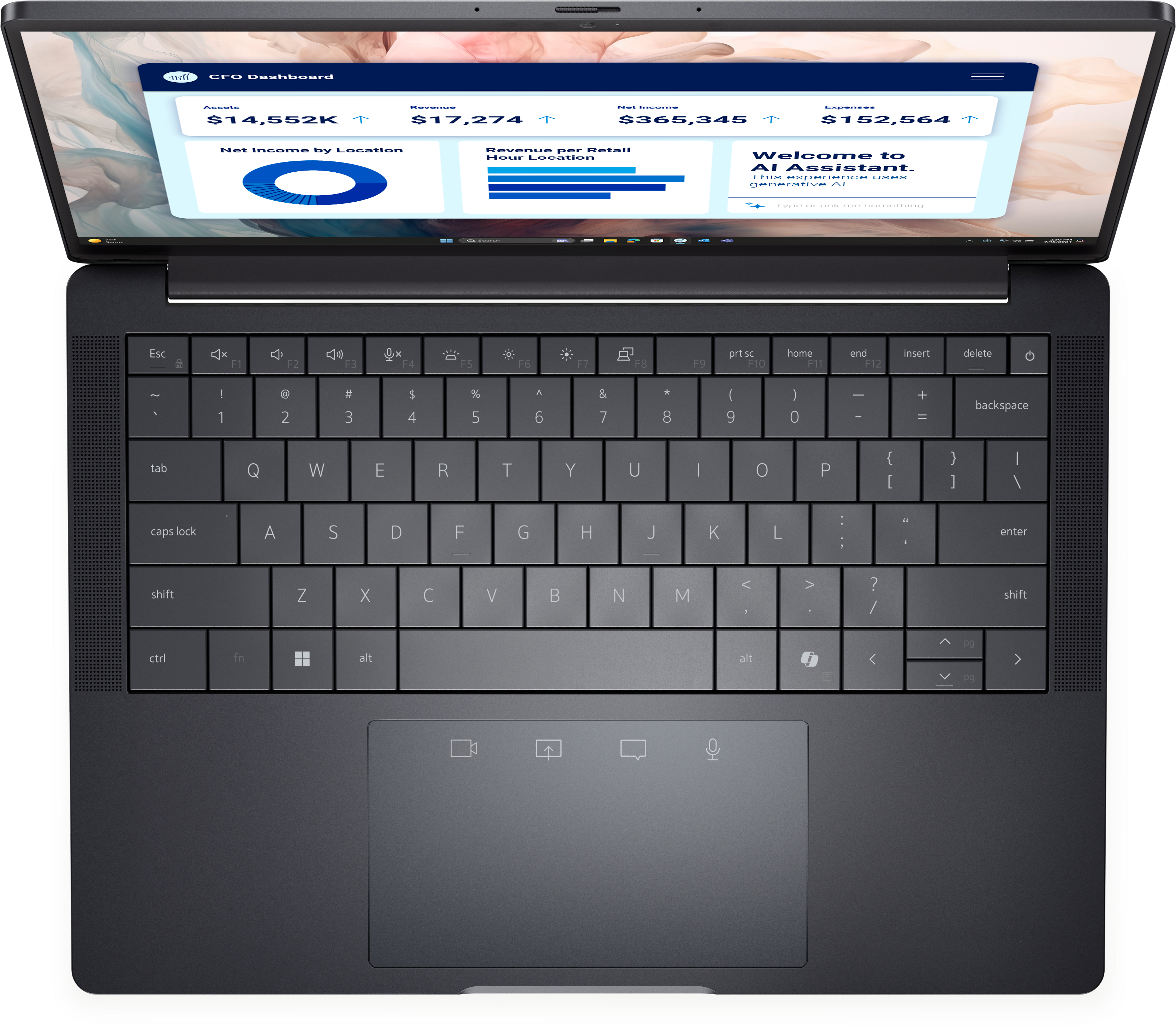Dell Pro 13 Premium 笔记本电脑的俯视图
