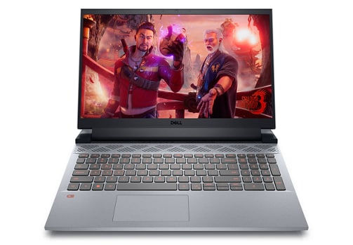 Obrázok herného notebooku Dell G15 5525 s obrazom s hry na obrazovke.