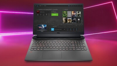 Imagen de una laptop para juegos Dell G15 5525 con una biblioteca de juegos abierta en la pantalla.