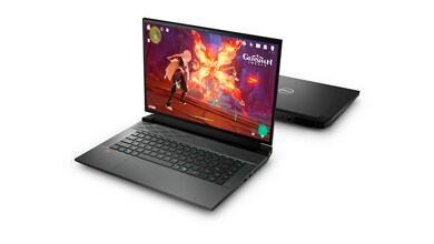 Picture of two Dell G16 7620 Gaming Laptops placed side by side, one opened and one closed. 