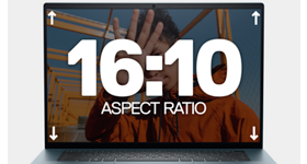 Picture of a Dell Inspiron 16 7620 Laptop with numbers 16:10 and “Aspect Ratio” writing on the screen. 