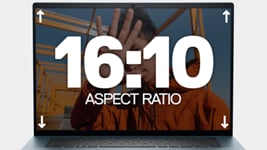 Picture of a Dell Inspiron 16 7620 Laptop with numbers 16:10 and “Aspect Ratio” writing on the screen.