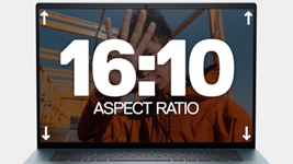 Picture of a Dell Inspiron 16 7620 Laptop with numbers 16:10 and “Aspect Ratio” writing on the screen. 