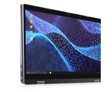 Dell Latitude 13 3330 2 合 1 筆記型電腦打開成平板電腦形式的圖片，圖中顯示產品螢幕。