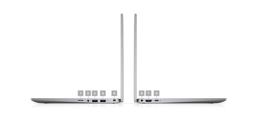 Ürün bağlantı noktalarını 1\'den 8\'ye kadar sayılarla gösteren yan yana yerleştirilmiş iki Dell Latitude 13 2’si 1 Arada 3330 dizüstü bilgisayarın resmi. Ürün bağlantı noktalarını 1\'den 8\'ye kadar sayılarla gösteren yan yana yerleştirilmiş iki Dell Latitude 13 2’si 1 Arada 3330 dizüstü bilgisayarın resmi.