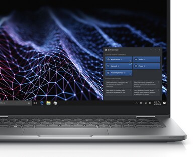 Imagen de una laptop Dell Latitude 13 2 en 1 5330 con la herramienta Dell Optimizer en el lado derecho de la pantalla.