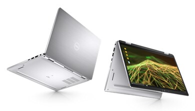 Imagen de dos laptops Dell Latitude 13 2 en 1 7330, una abierta como laptop y otra como tableta.