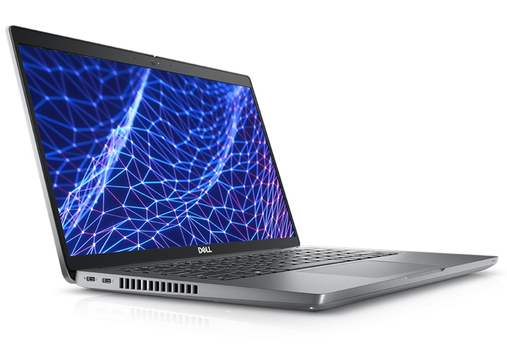 Imagen de una laptop Dell Latitude 5430 con un fondo azul, blanco y rosa en la pantalla.