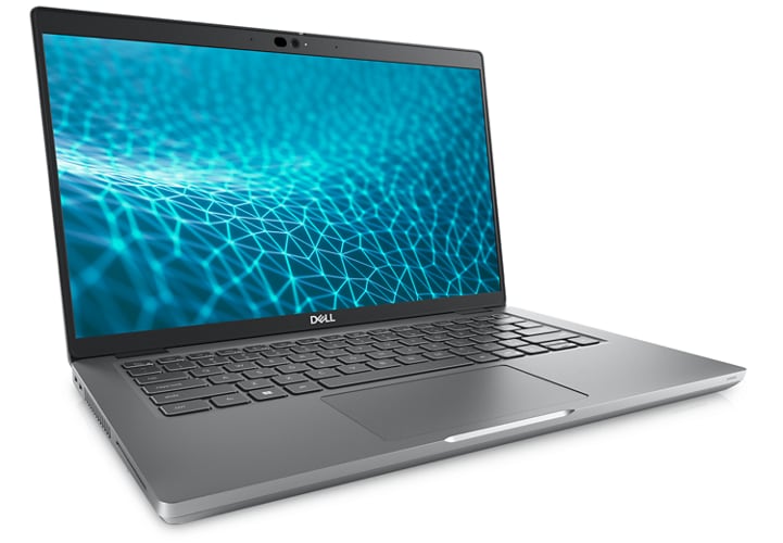 Picture of a Dell Latitude 14 5431 Laptop with a blue background on the screen. 