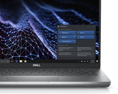 Zdjęcie notebooka Dell Latitude 14 5431 z narzędziem Dell Optimizer widocznym po prawej stronie ekranu.
