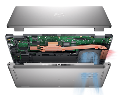 Image d’un ordinateur portable Dell Latitude 14 5431 démonté illustrant l’intérieur du produit.