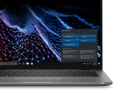 Imagen de una Dell Latitude 14 2-in-1 7430 Laptop con la herramienta Dell Optimizer en el lado derecho de la pantalla.