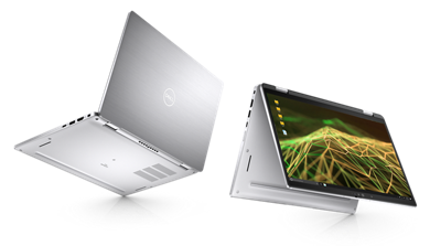 Két 14 hüvelykes Dell Latitude 7430 2 az 1-ben laptop képe; az egyik laptopként, a másik pedig táblagépként van felnyitva.