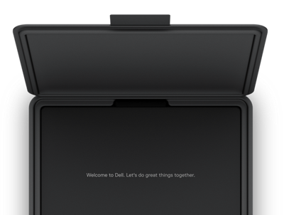 Imagine cu un laptop 2 în 1 Dell Latitude de 14” 9430, ambalaj negru cu laptopul înăuntru.