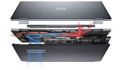 Egy szétszerelt Dell Latitude 9430, 14 hüvelykes 2 az 1-ben laptop képe, amelyen a termék belseje látható.