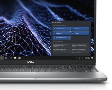 Snímek notebooku Dell Latitude 15 5530  s nástrojem Dell Optimizer na pravé straně obrazovky