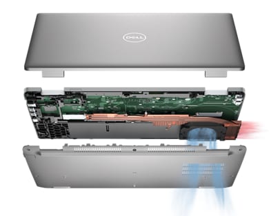 Imagen de una estación de trabajo móvil Dell Precision 15 5530 desmontada que muestra el producto en su interior.