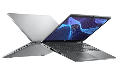 Imagem de dois Computadores Portáteis Dell Latitude 15 5530, um de frente e outro de trás mostrando o design do produto. Imagem de dois Computadores Portáteis Dell Latitude 15 5530, um de frente e outro de trás mostrando o design do produto.