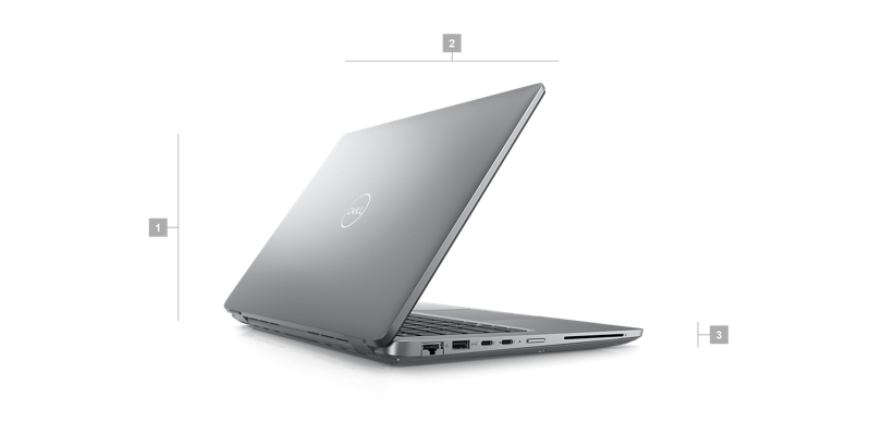 Dell Latitude 14 5440 Laptop with numbers from 1 to 3 showing the product dimensions and weight.
