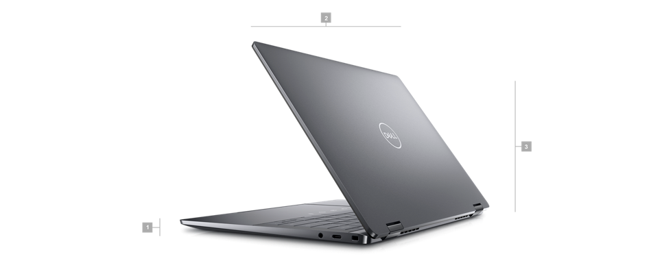 Dell Latitude 14 9440 2-in-1 Laptop with numbers from 1 to 3 showing the product dimensions and weight.