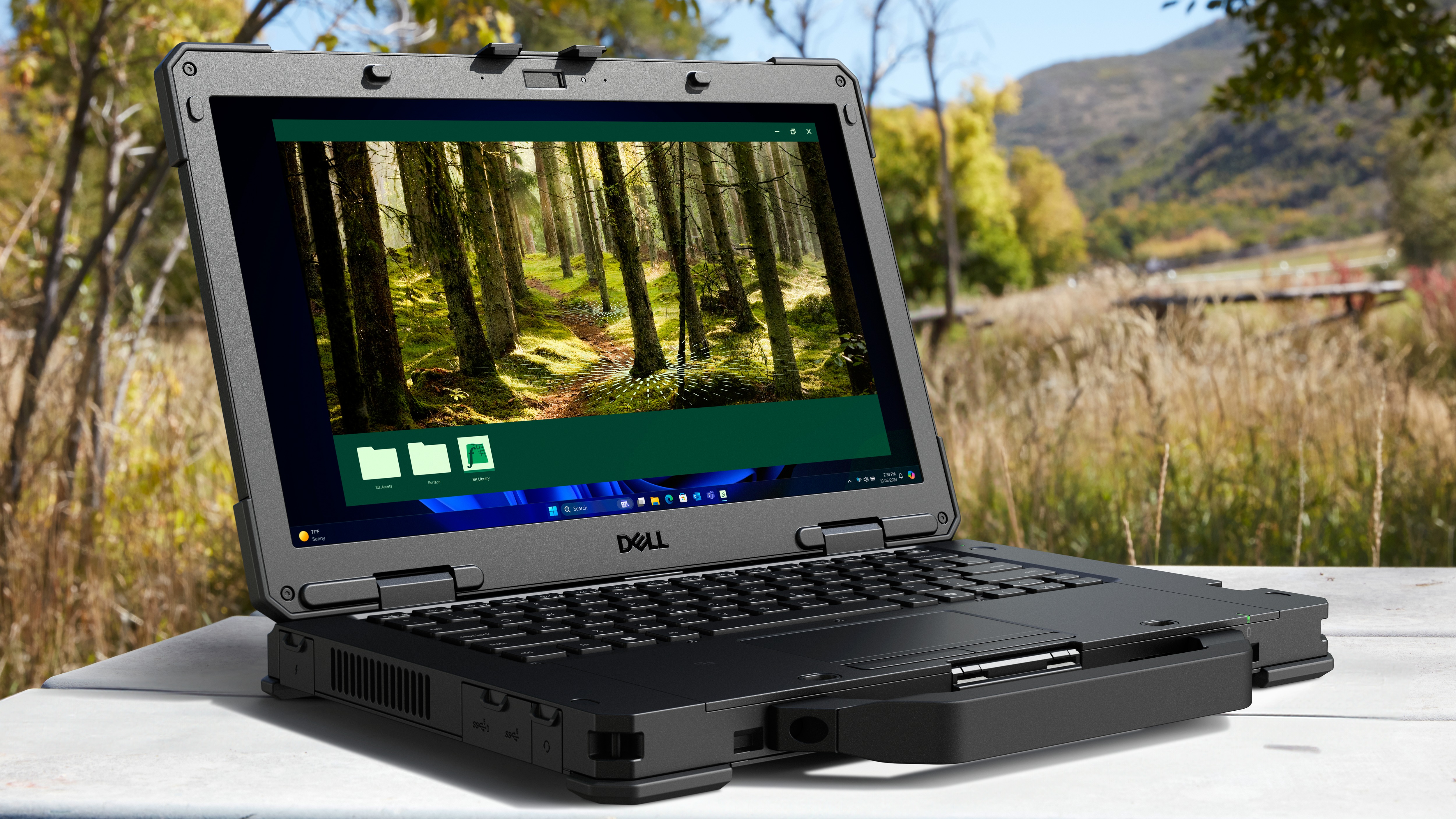 Dell Pro Rugged 14 sitting on a table in the outdoors