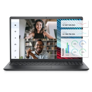 Picture of a Dell Vostro 15 3520 Laptop with a man and a woman on a video meeting on the screen.