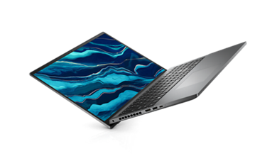 Zdjęcie notebooka Dell Vostro 16 7620 z niebieskim tłem na ekranie.