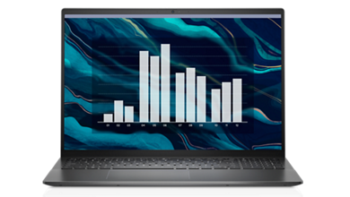 Bild eines Dell Vostro 16 7620-Laptops mit einer Grafik auf dem Bildschirm.
