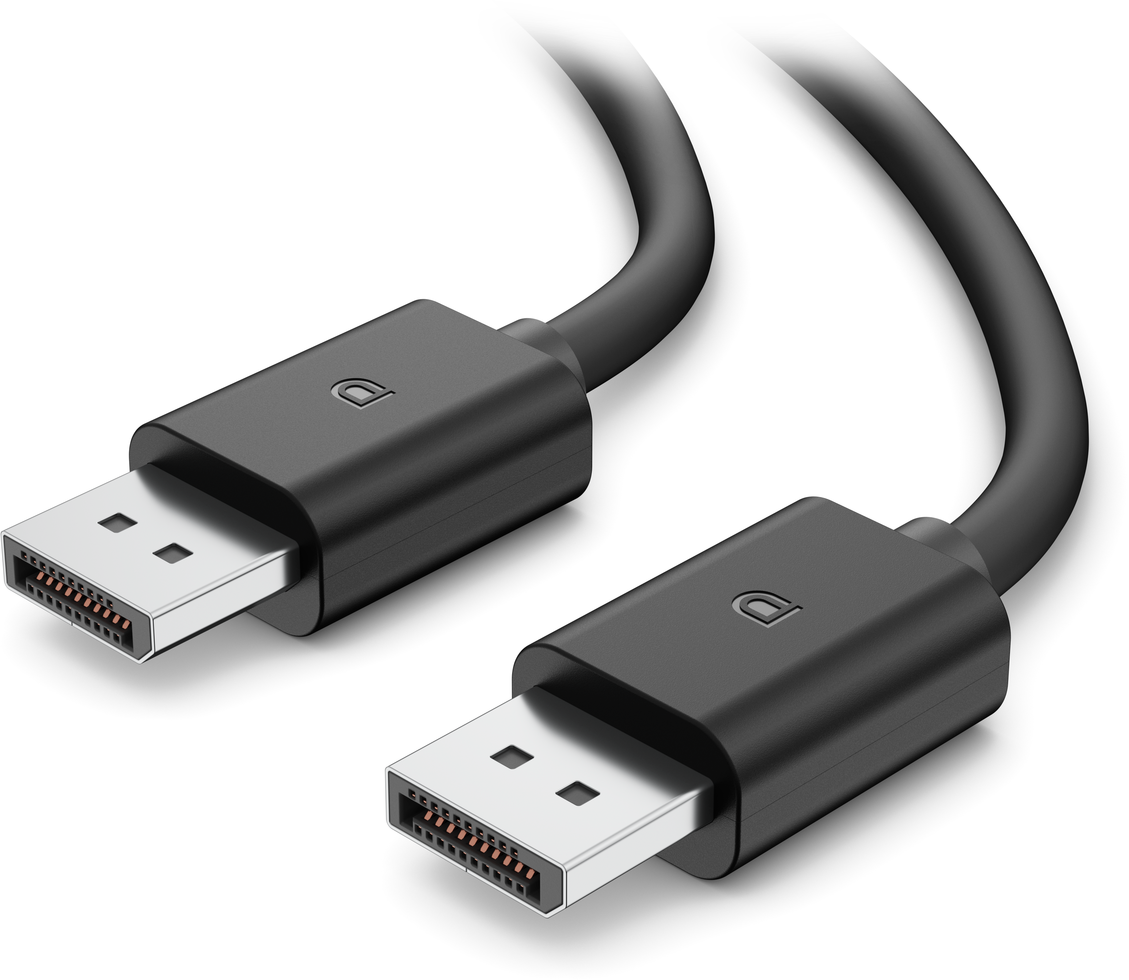 Extremos del conector de un cable DisplayPort 1.4 de Dell.