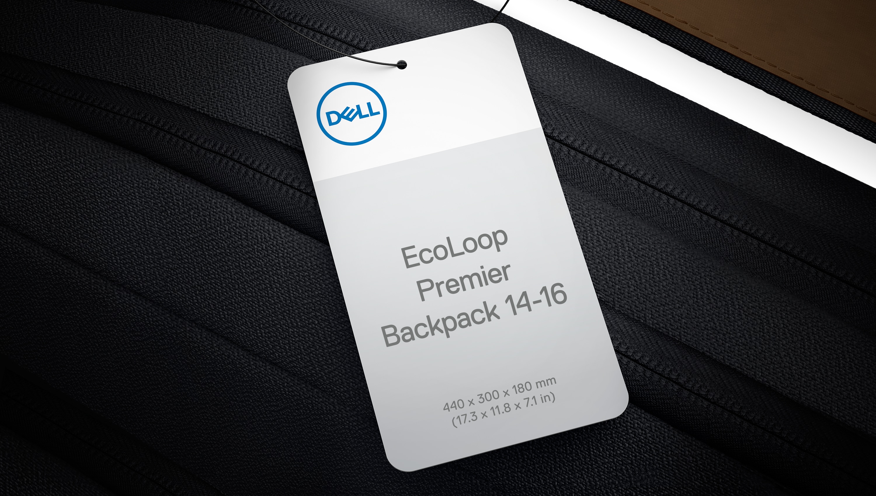 Dell EcoLoop Premier Backpack dimensions tag.