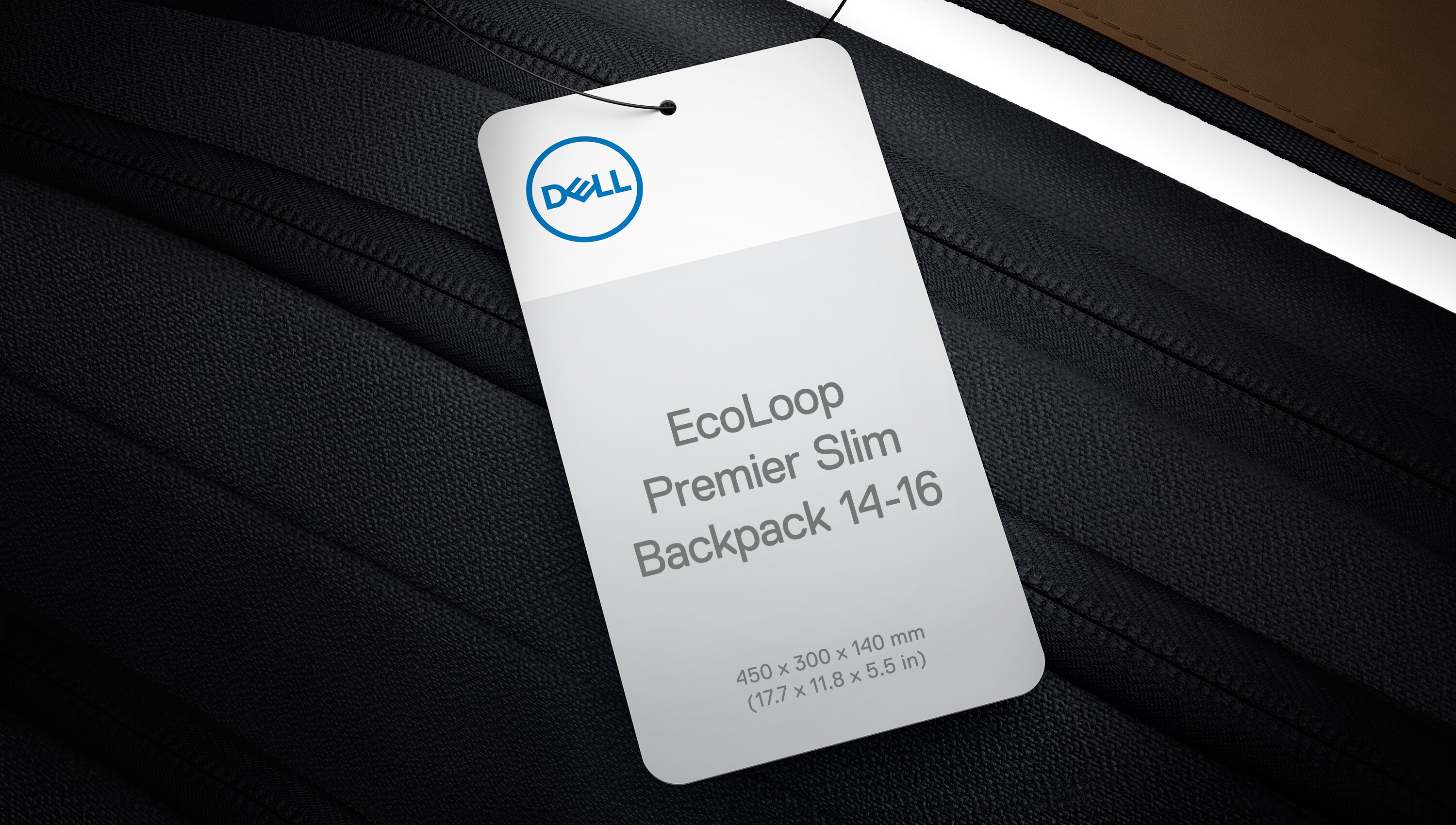 Dell EcoLoop Premier Slim Backpack dimensions tag.