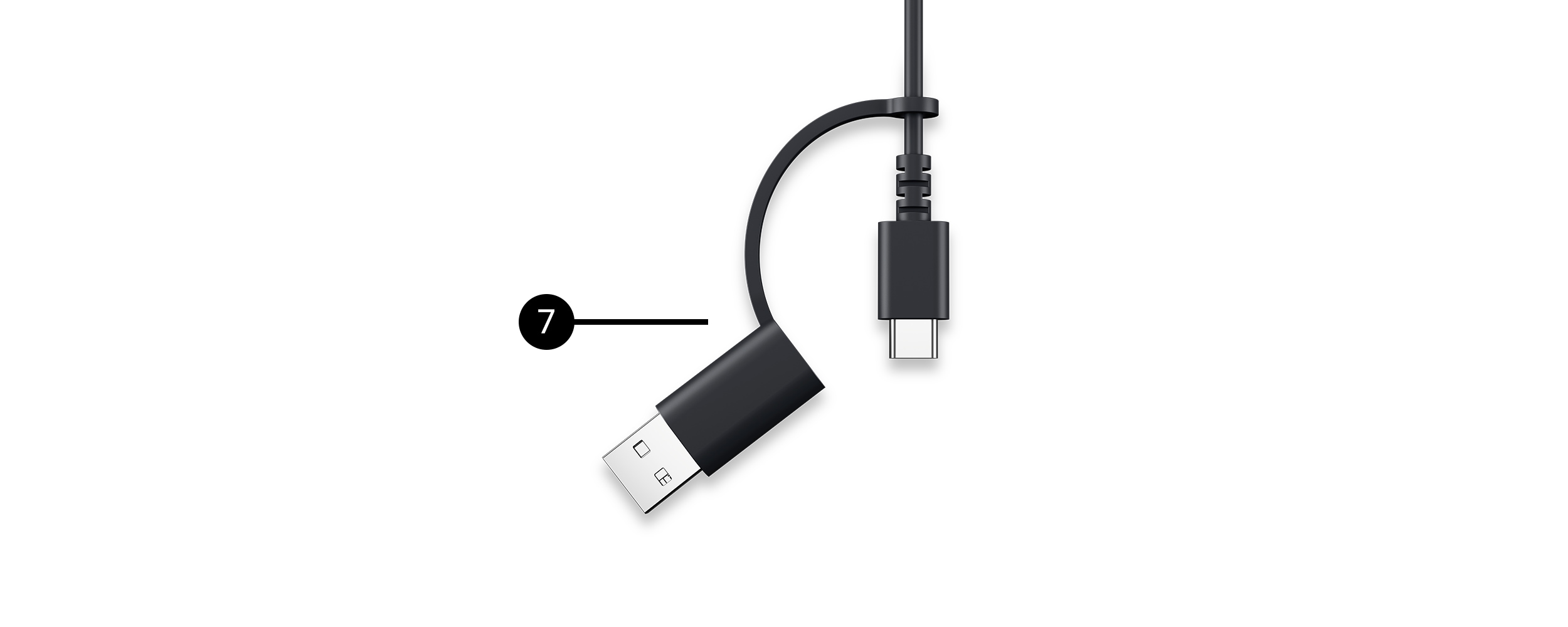 Immagine dell'estremità del cavo con opzioni di connessione USB-C e USB-A.