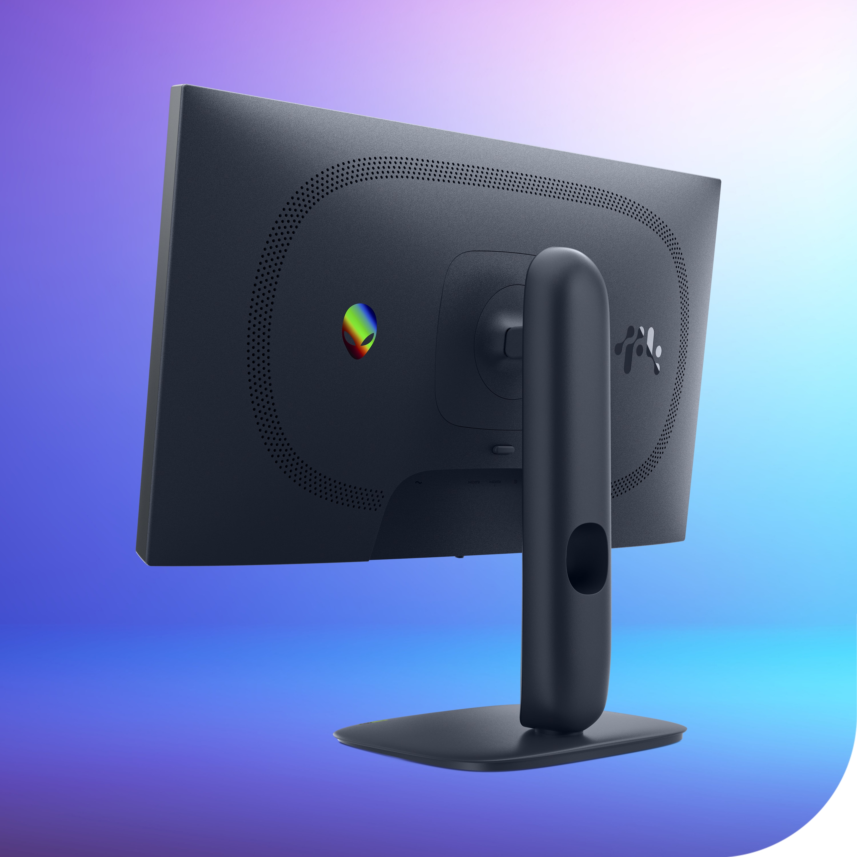 Left-facing image of the back of the monitor, highlighting the adjustable stand.