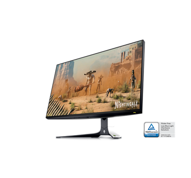 Dell Alienware AW2723DF 遊戲專用顯示器的圖片，螢幕呈現遊戲影像。