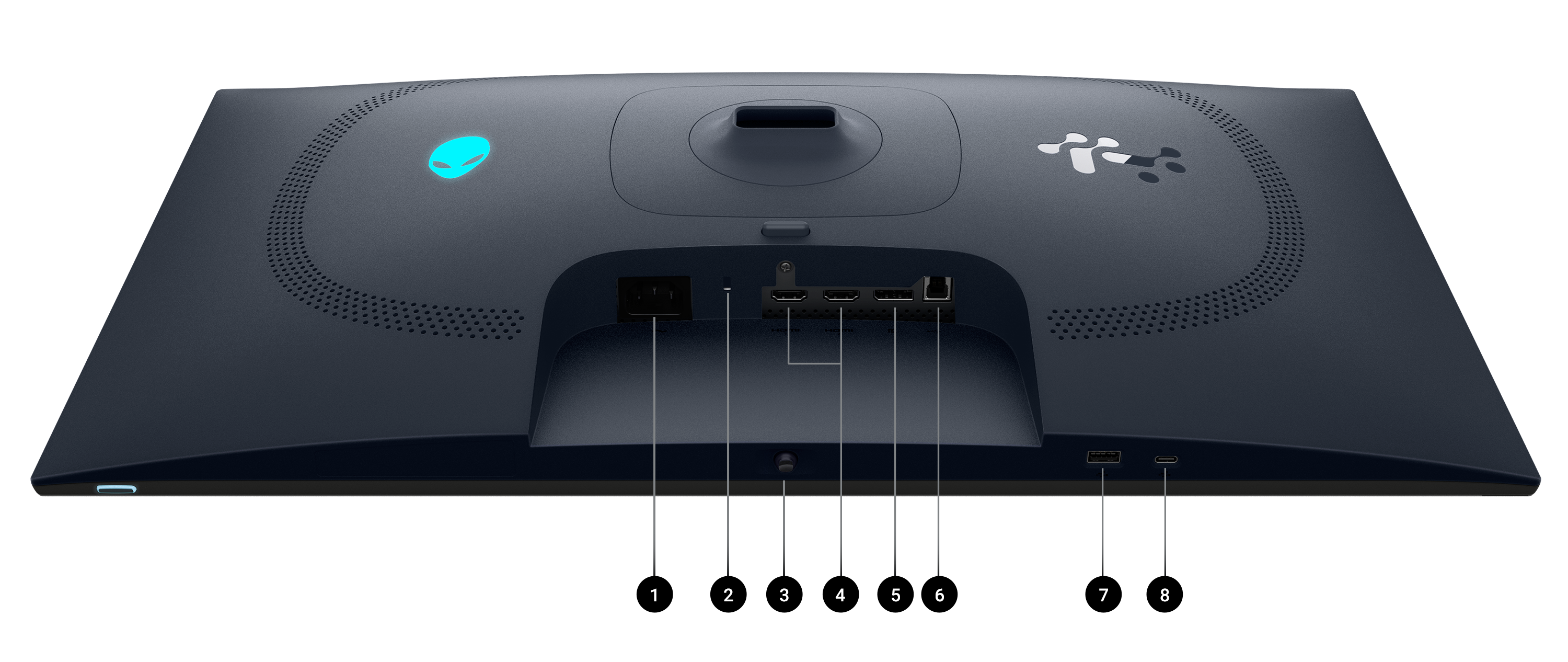 Imagen del monitor de Alienware, que muestra los puertos y ranuras